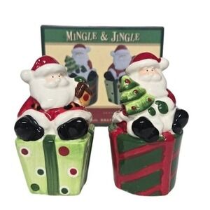 Cracker Barrel Mingle & Jingle Santa Salt Pepper Shakers Original Box